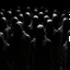 Placeholder: faceless army of bodies to symbolize the anonymity of individuals seeking identity verification , dark black
