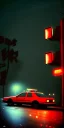 Placeholder: A 1990s car standing in front of a red traffic light, empty street, Cairo, 1990s, night time, rain, winter, movie scene Nick Harris style