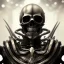 Placeholder: a skeleton warrior wearing samurai armor in hr giger style, red blood floating from above on his head, steam punk, realistic, made in octane, cinematic, ultra-realistic, extremely detailed octane rendering, 8K, VRAY Super Real ar 2:3, dof photorealistic futuristic 50mm lens hard lighting dark gray tintype photograph, realistic lighting, sepia color