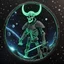 Placeholder: 3D glow in the dark skeleton viking in space