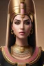 Placeholder: Portrait of a Egyptian Queen in Babylonian costume mixed with cyberpunk dress dusty rose, golden color with pink and olive color, while handmaiden lady next to her dye the hair coppery red witness the of ancient time of Pyramids