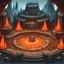 Placeholder: fantasy cartoon hellscape stone arena