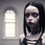 Placeholder: Jenna ortega black dress,soft goth libstick, wednesday addams family make up, long hair, brad double wig, addams family style, highly detailed, volumetric lighting, unreal engine, 8k