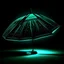 Placeholder: Create a product photo of an umbrella that has the shape of a UFO, can be folded, has 12 poles and glows in the dark