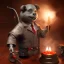 Placeholder: smoke bust of moral ghost buster, ancient, magic,on dark wooden table with drinking glass,compass,brilliance, candle, dark figure in background, movie poster