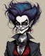 Placeholder: Maurice Sendak, Edward Gorey, and Ralph Steadman style, close up, full body, caricature portrait illustration, of a gothpunk vampire girl, with highly detailed hair and facial features, precisely drawn and inked in vibrant chromatic color