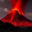 Placeholder: A dark orangish red volcano with spewing fire designed in Maori sculptures