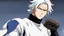 Placeholder: Satoru Gojo is a young guy white hair blue eyes black turtleneck without arms white loose pants in a defensive pose