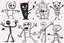 Placeholder: make a bunch of simple hand-drawn spooky and cute cartoon characters with bodies arms, and legs I could draw and make them all different make them looks like the 50s and 60s cartoon art