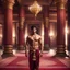 Placeholder: Hyper Realistic handsome Young shirtless muscular short hair Indian king in a traditionally beautiful Indian palace with traditional pillars with small fancy chandeliers & beautiful maroon carpet at night