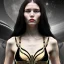 Placeholder: black long hair queen lady warrior bra under Saturn