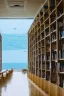 Placeholder: a library with the sea in the background