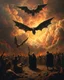 Placeholder: Bosch painting style, nightmare , people suffering in hell , dramatic, great quality picture with cinematic scenes , show only heavy clouds and evil with wings hovering the sky in the background