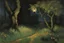 Placeholder: Night, trees, flowers, horror gothic fantasy spring, rocks, claude monet, georges lemmen, and alfred stevens impressionism paintings