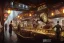 Placeholder: an intricately detailed digital illustration of a steampunk metropolitan city - scape inside of a steampunk double bacon cheeseburger, ultra realistic, concept art, intricate details, eerie, highly detailed, photorealistic, octane render, 8k, unreal engine. art by artgerm and greg rutkowski and charlie bowater and magali villeneuve and alphonse mucha