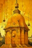 Placeholder: A yellowish orange colored ringing bell temple with a bat painted by Gustav Klimt