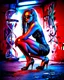 Placeholder: close up, full color painting of squatting cyberpunk girl, sunglasses, high heel shoes, perfect hourglass figure, (((Graffiti art) (by Carne Griffiths))), red wall background, insane details, intricat Modifiers: highly detailed Award winning photography fantasy 8k photorealistic beautiful poster award winning imperial colors fantastic view ultra detailed 4K 3D colourful very cute cinematic postprocessing acrylic art Craig Rutkowski