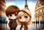 Placeholder: cute blonde blue eyed chibi girl and a brown haired brown eyed mexican chibi boy in love in Paris