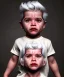 Placeholder: Pedro almodovar toddler, full body, white hair, floral shirt, dramatic lighting, hyper realistic