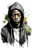 Placeholder: A drawing of black man wearing a hoodie with graffiti paint