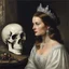 Placeholder: Hamlette, Princess of denmark, asking to herself "be or not to be..." she looks at a skull, she is a warrior in the midst of great emotional turmoil and psychological struggle following the death of his father and the hasty marriage of his mother to his uncle.