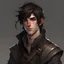 Placeholder: DND lean young male half-elf rogue peachy skin short kinky dark mocha hair confident smirk