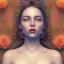 Placeholder: 3d smilling woman,topless, full body and face shown, 32K, intricately detailed, plants, flowers, colorful, rtx, unreal engine 5, art nouveau, clouds, smoke, square type face