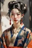 Placeholder: Neoclassicism japanese woman portret modern clothing painting modern 2024 from the front face modern chothing