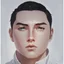 Placeholder: mysterious youthful Russan male, man, dark and intriguing, confident, intense, handsome, anime style, dark black short hairs, white shirt, white paint background, white man, The head looks straight ahead