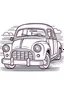 Placeholder: small car simple Tattoo coloring book page, white background, Sketch style, only use outline, cartoon style, line art.