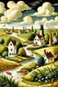 Placeholder: A white breezy village with windmills painted by Edward Hicks