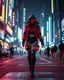 Placeholder: Night city Atmosphere Beyond Future A pretty Girl cyberpunk wearing advanced futuristic clothes walk in futuristic cyber city