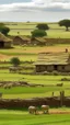 Placeholder: mud houses, farm land, farmers grazing