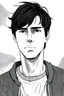 Placeholder: Genera una imágen en blanco y negro al estilo manga de un hombre joven, morocho, delgado, de pelo negro bien cortito, con ropa informal.