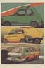 Placeholder: Theme or Concept: Sunrise Car Racing Event in Ethiopia Color Palette: Emphasize the colors of the Ethiopian flag: green, yellow, and red. Additionally, sunrise colors like warm oranges and yellows. Mood or Emotion: Energetic, dynamic, and celebratory Subject and Composition: Custom cars, including Fiat 131 and Fiat 128 One of the cars is jumping, adding excitement to the scene Style Preferences: Dynamic and action-oriented, with attention to car details and customizations Elements and Detai