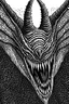 Placeholder: Moth / shark hybrid demon in the style of Berserk manga. B/w.