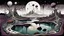 Placeholder: painted inner world with uncontrolled mind and neurodivergens soul, floating islands and rocks over surreal cracked weird empty landscape . deep dark purple, gray, black, white, brown, malachit, cream color. Whimsical strange style of myro, of Quentin Blake and Redmer Hoekstra. No people in picture, weird absurd beauty nightmare, black rawen, in background fade neuron network-web, surreal vibe,