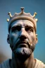 Placeholder: Ultra Realistic image, Roman sculpture, white marble material, Lionel Messi, gold crown of thorns, god crown, baroque ornaments, sun ornament, sun rays background, chisel style, waist up portrait, epic, celestial, cinematic lighting, God light, god rays, 4k resolution, smooth details, soft lighting, unreal engine 5, art station, substance 3d.