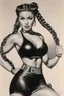 Placeholder: a Celtic girl with braids in a dark tight sport outfit, she does gym, panting [Ernie Chan #22 Pin-Up Illustration Original Art (Marvel, 1977)]