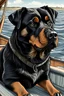 Placeholder: disegna un cane rottweiler al timone di una barca