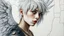 Placeholder: Punk, Angel, portrait, white hair, white background, old canvas torn cracks, mystical, fine drawing, high detail, 8K