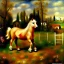 Placeholder: shetland pony, fence, field, oil painting, by renoir