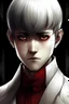 Placeholder: A portrair of kaneki ken, from the japanese manga tokio Ghoul in the style of brandon Sanderson's "Mistborn: The final Empire" book cover