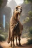 Placeholder: [photo realistic] a camel standing with a Jedi cape and a Lightsaber, using the force, jungle in the background