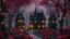 Placeholder: cute Halloween houses in red rose forest, trees, roses, fairy lights, red, night, 8k, high quality, trending art, trending on artstation, sharp focus, studio photo, intricate details, highly detailed, by greg rutkowski