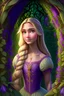 Placeholder: Princess Rapunzel, with a very beautiful and symmetrical face, with a charming look, with a very wonderful dress, in a very beautiful garden