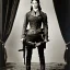 Placeholder: sepia portrait of female western outlaw wearing holster with guns around waist and belts with rows of bullets criss-cross her chest, 1800s, 8k, high-quality, ultra-fine detail, Brian Froud, Howard Lyon, Alfredo Rodriguez, Jack Sorenson, G. Harvey, Annie Stokes, Lilyan Tashman, Lousie Klement, Greg Rutowski