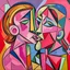 Placeholder: picasso cubism pink woman and one child kissing