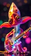 Placeholder: a psychedelic charming muppet show squid gremlin rock star with space laser transparent prismatic guitar in the style of Escher, bokeh like f/0.8, tilt-shift lens 8k, high detail, smooth render, down-light, unreal engine, prize winning