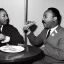 Placeholder: Martin Luther King Jr. and Wario eating pizza at a Denny's restaurant